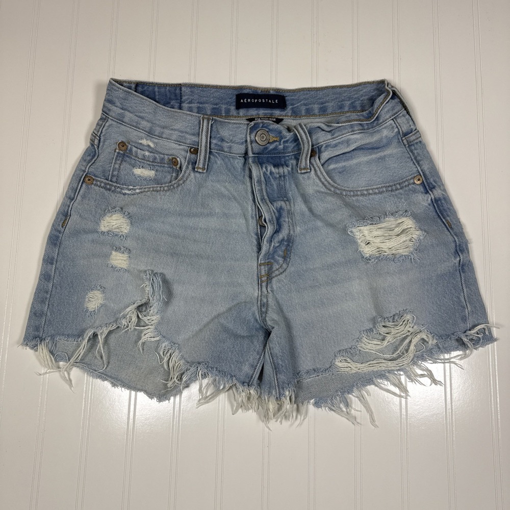 Aeropostale 90's High Rise Cut-Off Denim Shorts Button Fly Distressed Size 6